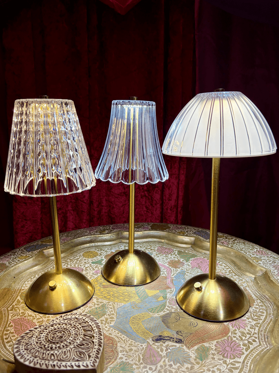 Gold table lamps with acrylic shades
