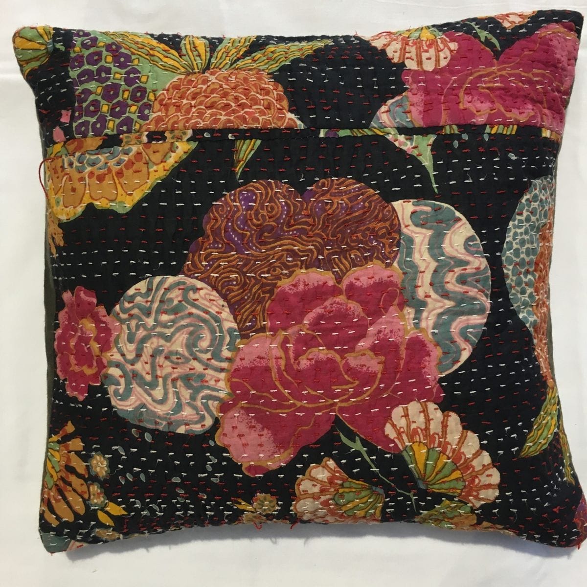 Kantha Stitch Cushion - Black