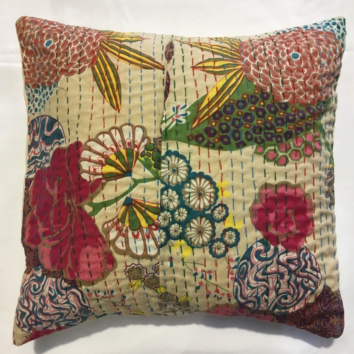 Kantha Stitch Cushion - Cream