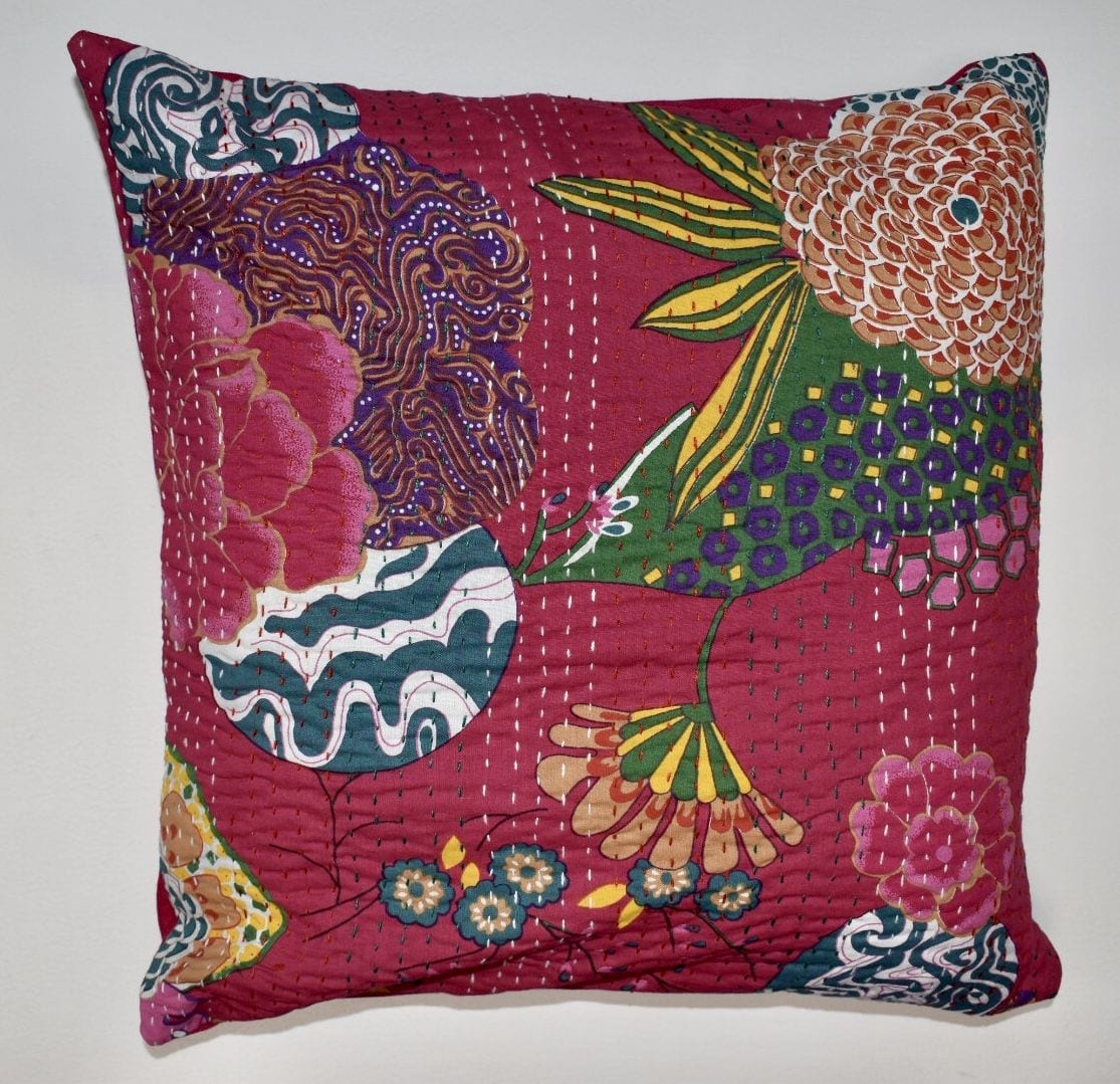 Kantha Stitch Cushion - Pink