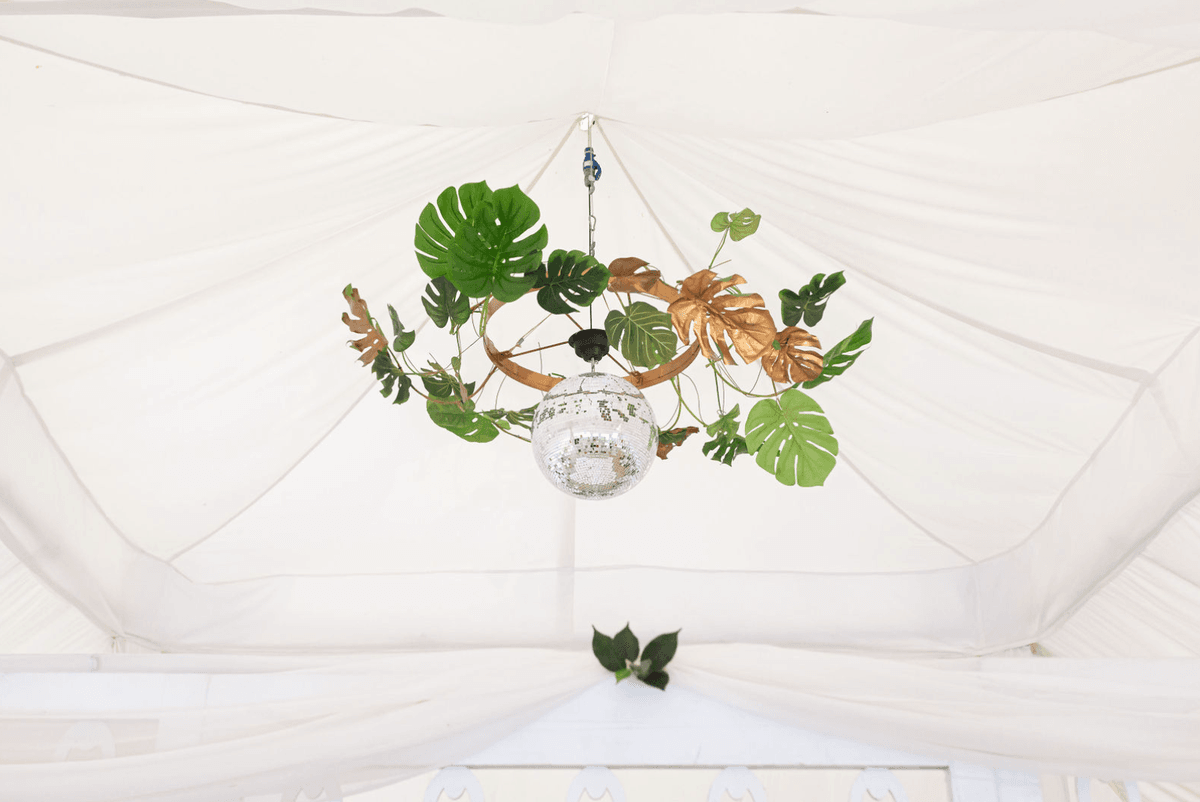 Monstera Gold Leaf Mirrorball Chandelier