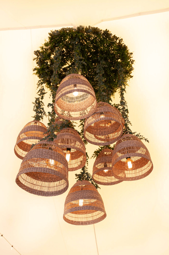Rattan and Greenery Frame Chandelier