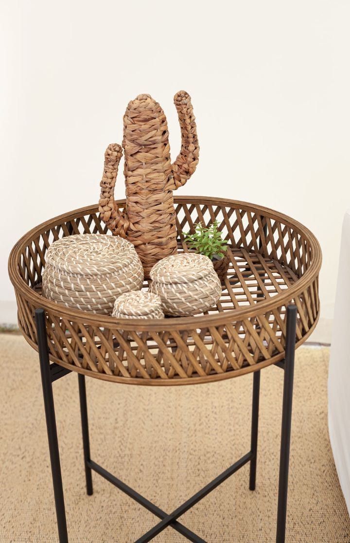Rattan and Metal Side Table