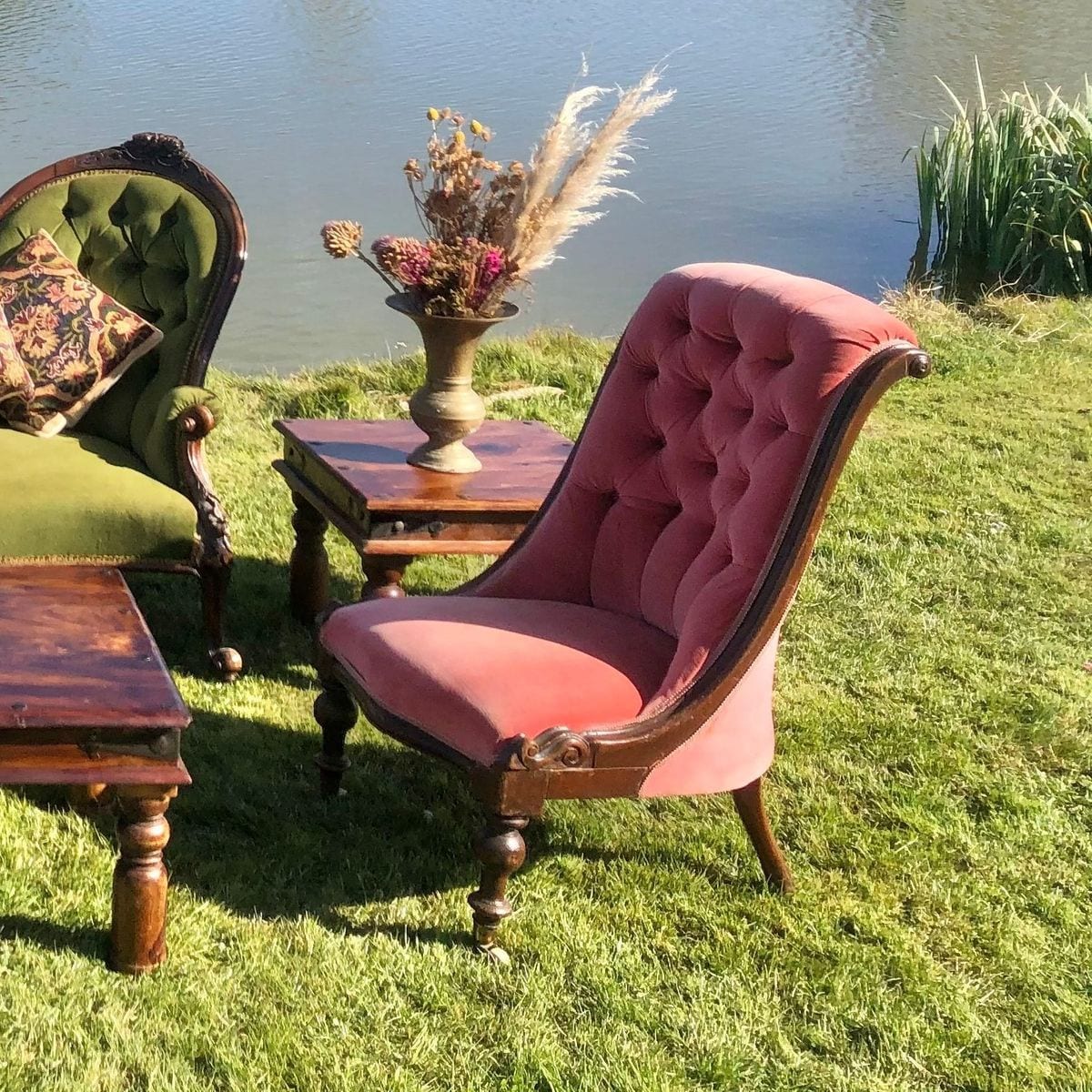 Velvet Armless Chair - Pink