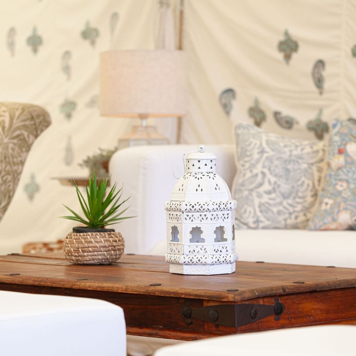 White Table Lantern with Tealights