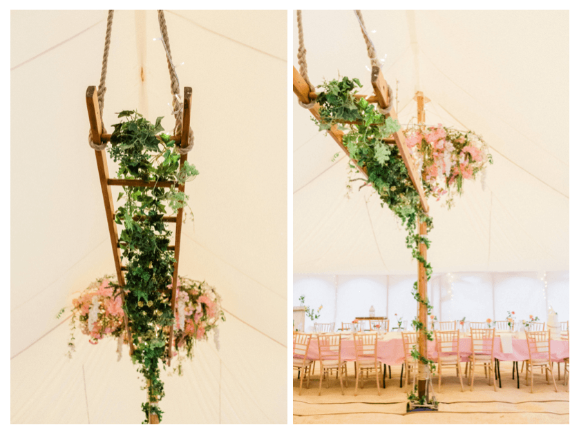 Wooden Ladder Faux Greenery Chandelier