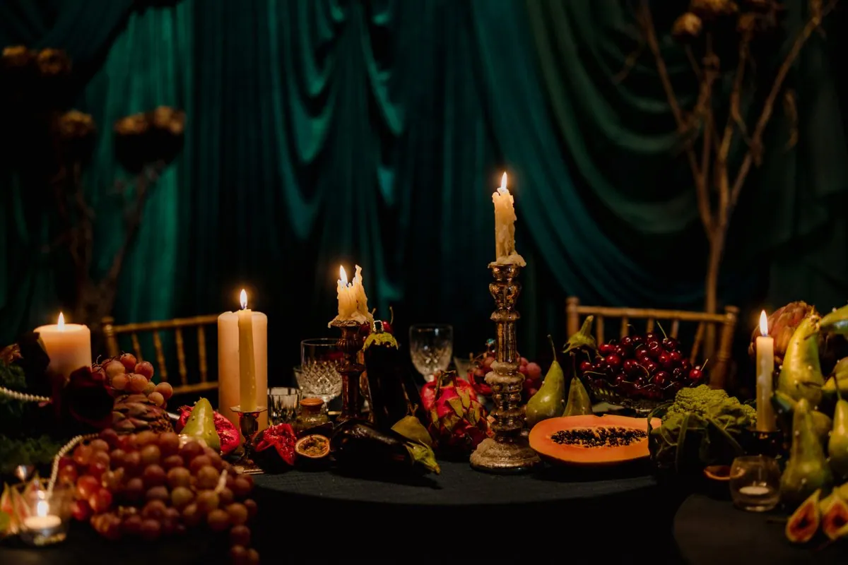 Wickedly Bound: A Study in Opulence Inside a Green Velvet Marquee